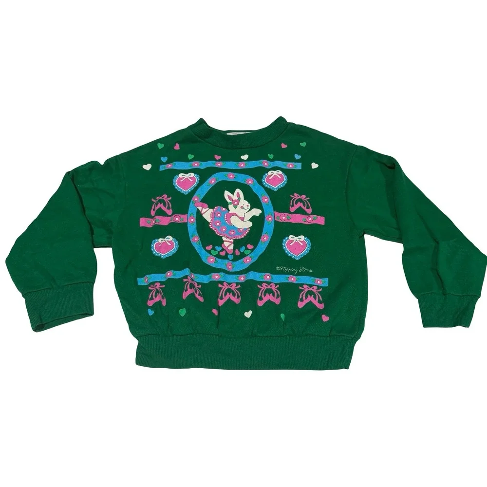Vintage Stepping Stones Girls Green Ballerina Bunny Sweatshirt‎ Jogger Set 6/6X